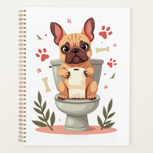 Vintage Angry French Bulldog Holding Toilet Paper  Planner