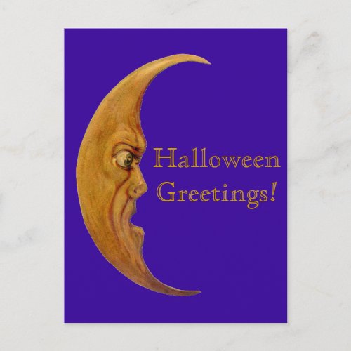 Vintage Angry Moon Halloween Greetings Card