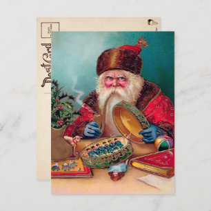 Vintage Angry Smoking Santa Christmas Postcard