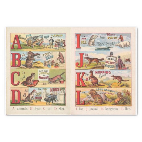 Vintage Animal Alphabet Illustrated Book Tissue Paper