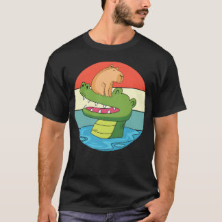 Vintage Animal Print Capybara Riding Crocodile fri T-Shirt