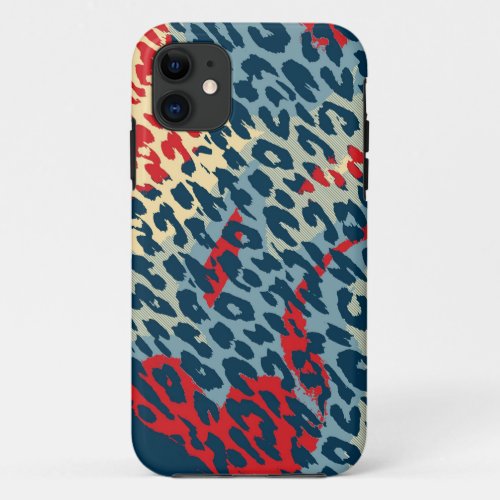 Vintage animal print skin of leopard blue red iPhone 11 case