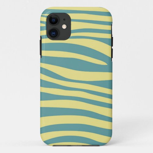 Vintage Animal print skin of Zebra Yellow Blue iPhone 11 Case