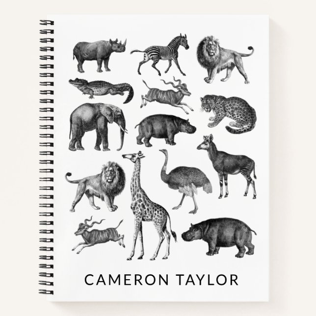 Vintage Animal Safari Illustration Personalized Notebook (Front)