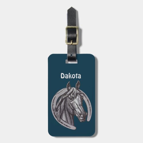 Vintage Animal with Horseshoe Sketch Barn Horse Luggage Tag