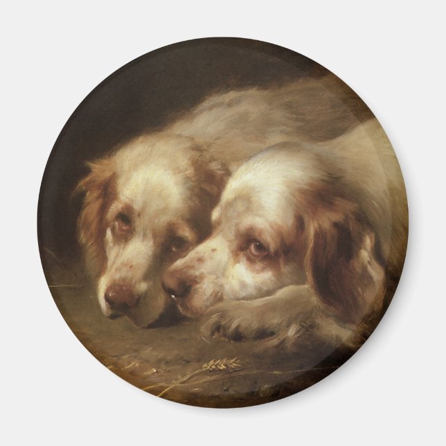 Vintage Animals, Cute Pet Spaniel Puppy Dogs Magnet (Front)