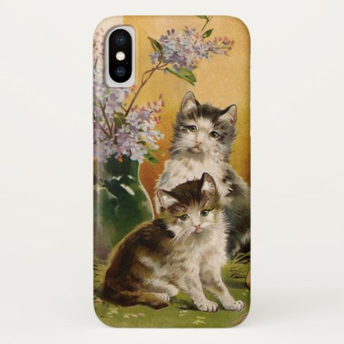 Vintage Animals Cute Victorian Cats and Flowers iPhone X Case