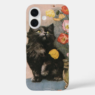Vintage Animals, Cute Victorian Kitten and Flowers iPhone 16 Case