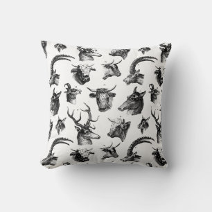 Vintage Animals Deer Cows Oxen Antelope Stag Throw Pillow