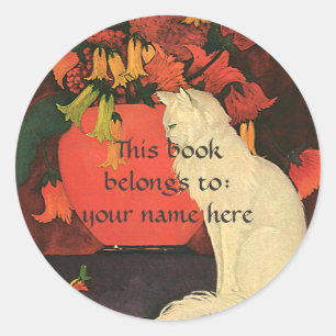 Vintage Animals, Elegant White Cat Bookplate