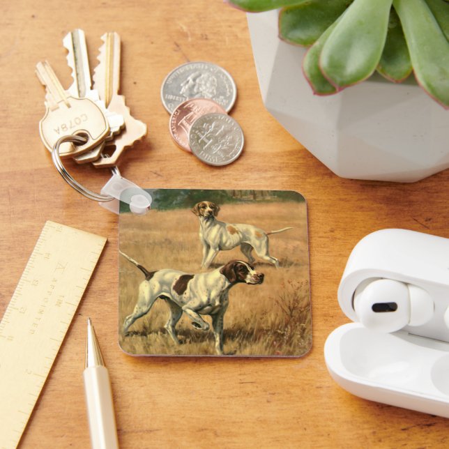 Vintage Animals, English Pointer Hunting Dogs Keychain (Desk)