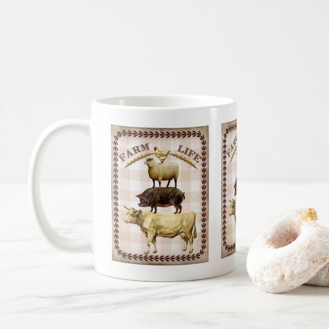 Vintage animals Farm life Nostalgic coffee mug (With Donut)
