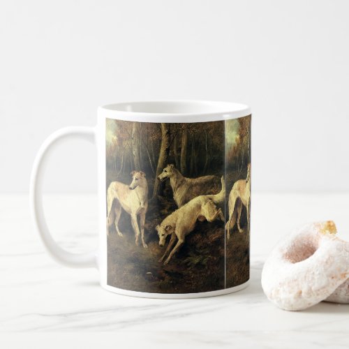 Vintage Animals Greyhound Hunting Dogs in Forest Coffee Mug