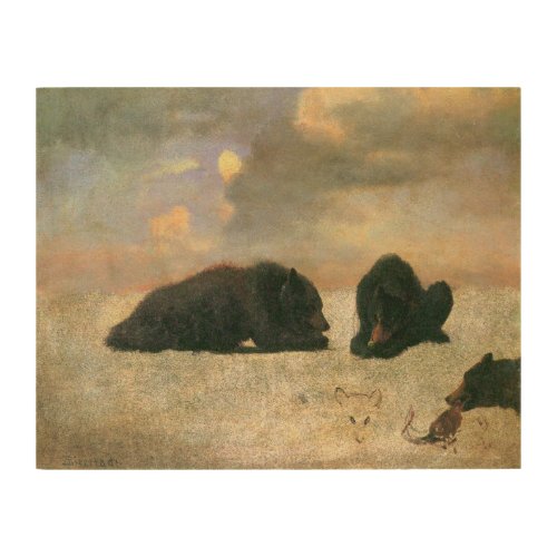Vintage Animals Grizzly Bears by Albert Bierstadt Wood Wall Decor