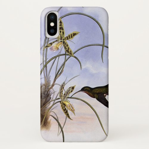 Vintage Animals Hummingbird Bird Orchid Flowers iPhone XS Case