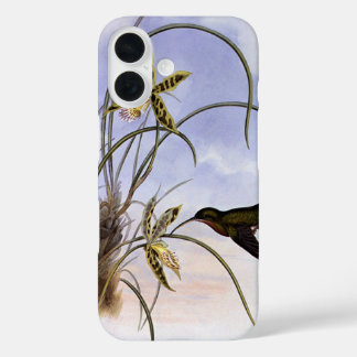 Vintage Animals, Hummingbird Bird Orchid Flowers iPhone 16 Case