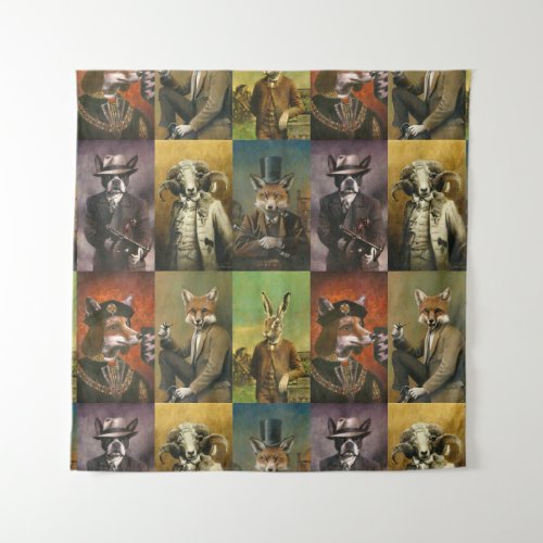 Vintage Animals In Clothes Tapestry