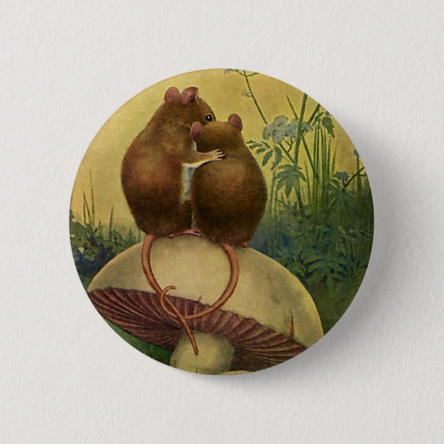 Vintage Animals, Love and Romance Field Mice Button (Front)