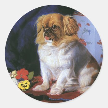 Vintage Animals  Toy Pekingese Puppy Dog Classic Round Sticker by Tchotchke at Zazzle