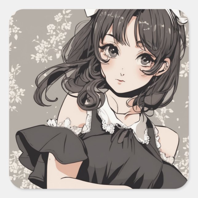 Vintage Anime LBD Sticker - Anime Elegance (Front)