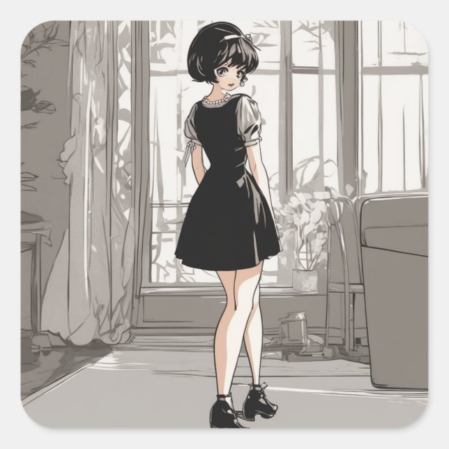 Vintage Anime LBD Sticker Anime Elegance Unleashed (Front)