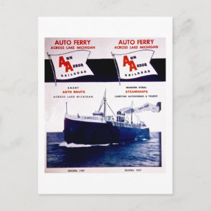 Vintage Ann Arbor Railroad Car Ferry Lake Michigan Postcard
