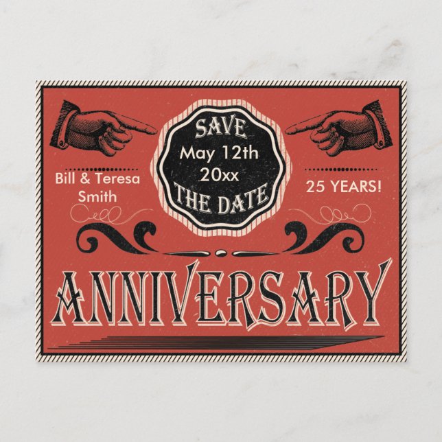 Vintage Anniversary Save The Date Announcement Postcard (Front)