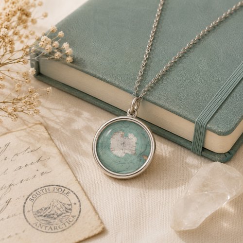 Vintage Antarctica Map  Silver Plated Necklace
