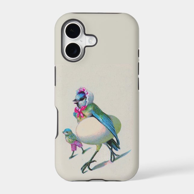 Vintage Anthropomorphic Mama Bluebird & Child iPhone Case (Back)