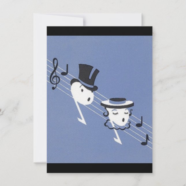 Vintage Anthropomorphic Music Notes Invitations (Front)