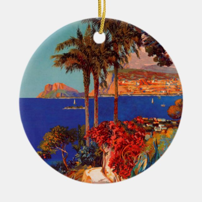 Vintage Antibes Cote D'Azur Travel Ceramic Ornament (Front)