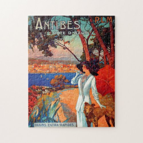 Vintage Antibes Cote DAzur Travel Illustration Jigsaw Puzzle