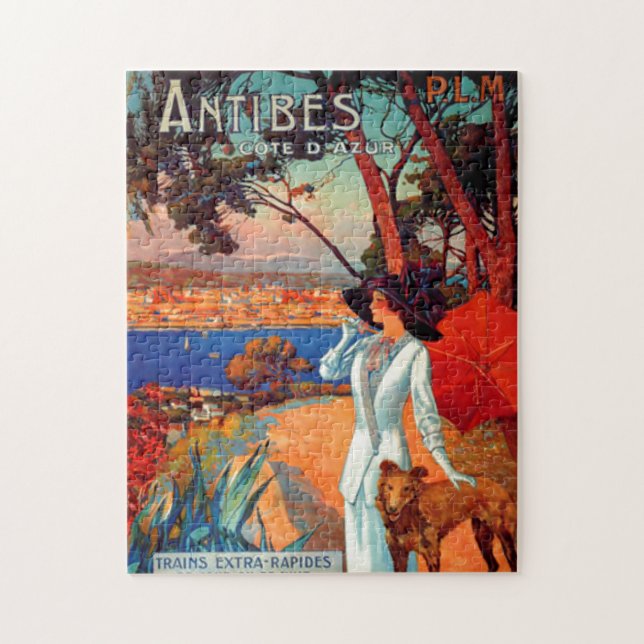 Vintage Antibes Cote D'Azur Travel Illustration Jigsaw Puzzle (Vertical)