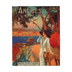 Vintage Antibes Cote D'Azur Travel Illustration Wood Wall Art
