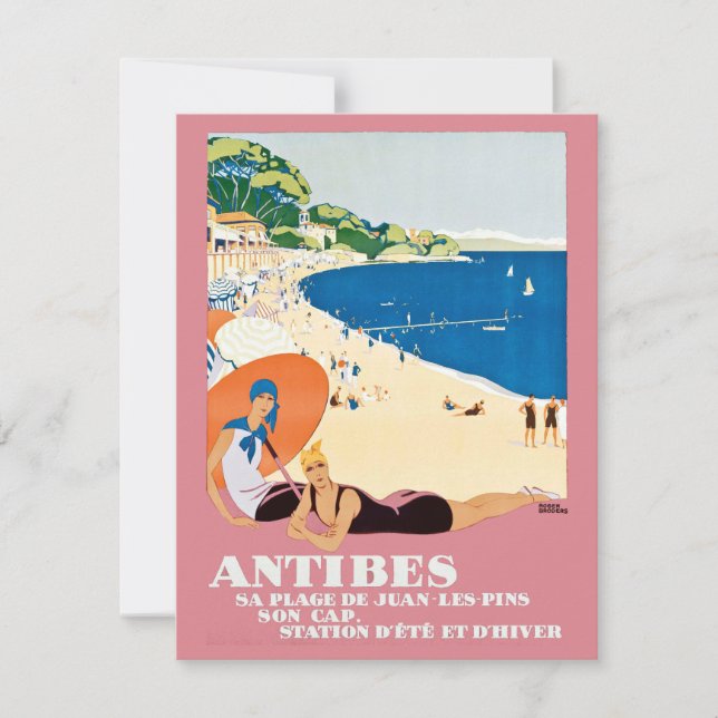 Vintage Antibes France Beach Vacation Travel Card (Front)