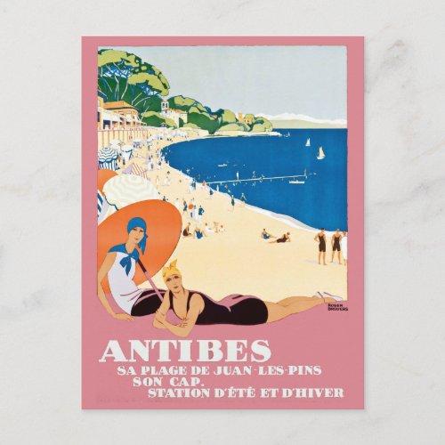 Vintage Antibes France Beach Vacation Travel Postcard