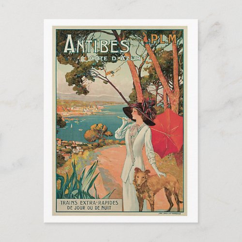 Vintage Antibes France travel ad Postcard
