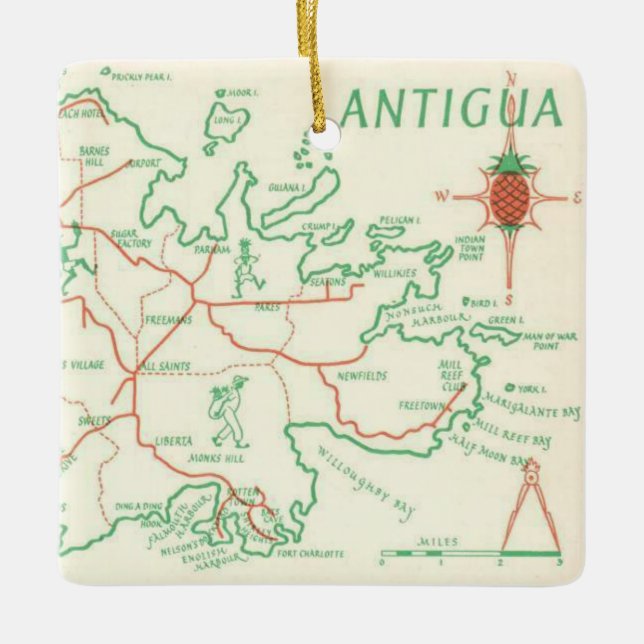 Vintage Antigua Island Map Ceramic Ornament (Front)