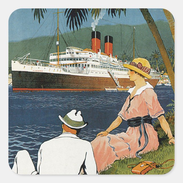 Vintage Antilles Cruise Art Square Sticker (Front)