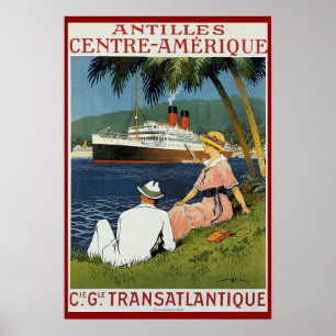 Vintage Antilles Travel Advertisement Poster