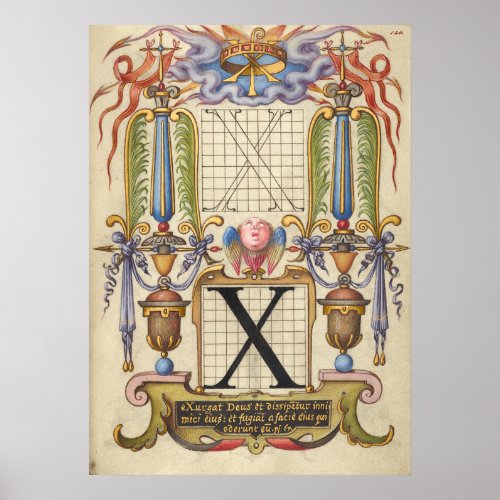 Vintage antiquarian caligraphy of letter X alphabe Poster