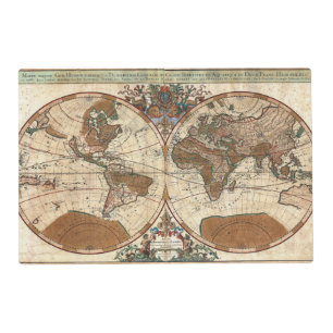 vintage antique 1691 Sanson map of the world Placemat