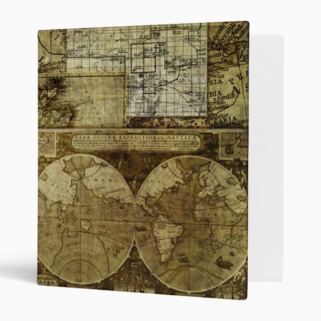 Vintage antique and rustic, world Maps Binder (Front/Inside)