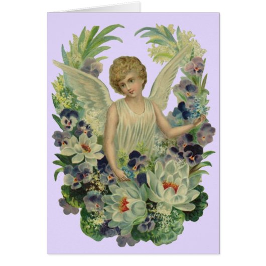 Vintage Antique angel Bouquet Flowers Card (Front)