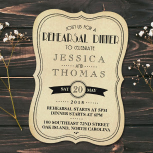 Vintage Antique Art Deco Wedding Rehearsal Dinner Invitation