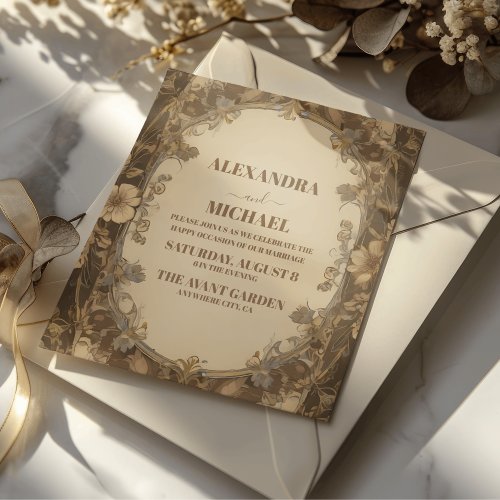 Vintage Antique Art Nouveau Floral Wedding Invitation