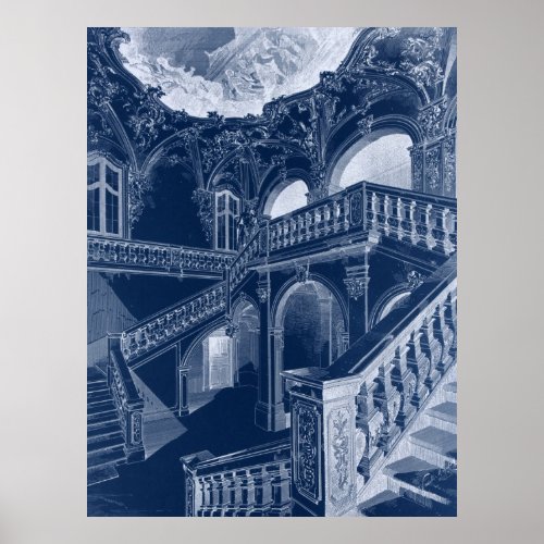 Vintage Antique Baroque Architecture Staircase Poster