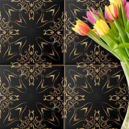 Vintage Antique Baroque Gold And Black Pattern  Ceramic Tile