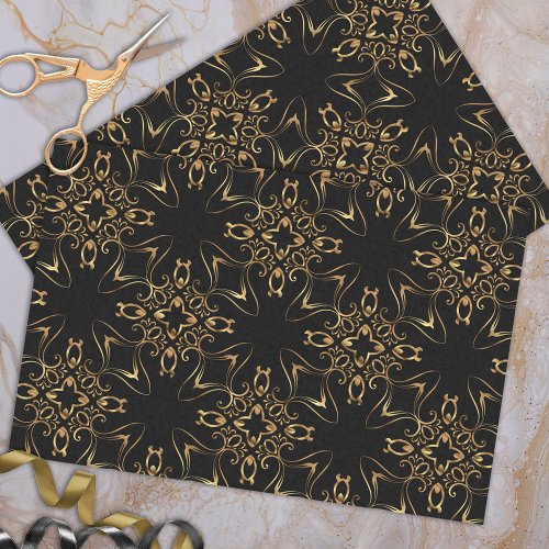 Vintage Antique Baroque Gold And Black Pattern Tissue Paper