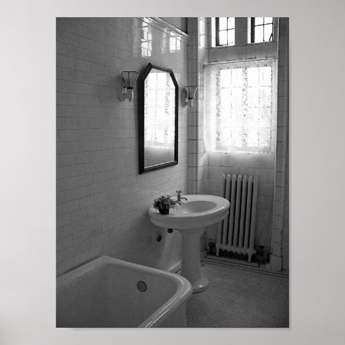 Vintage Antique Bathroom Black And White Photo Poster
